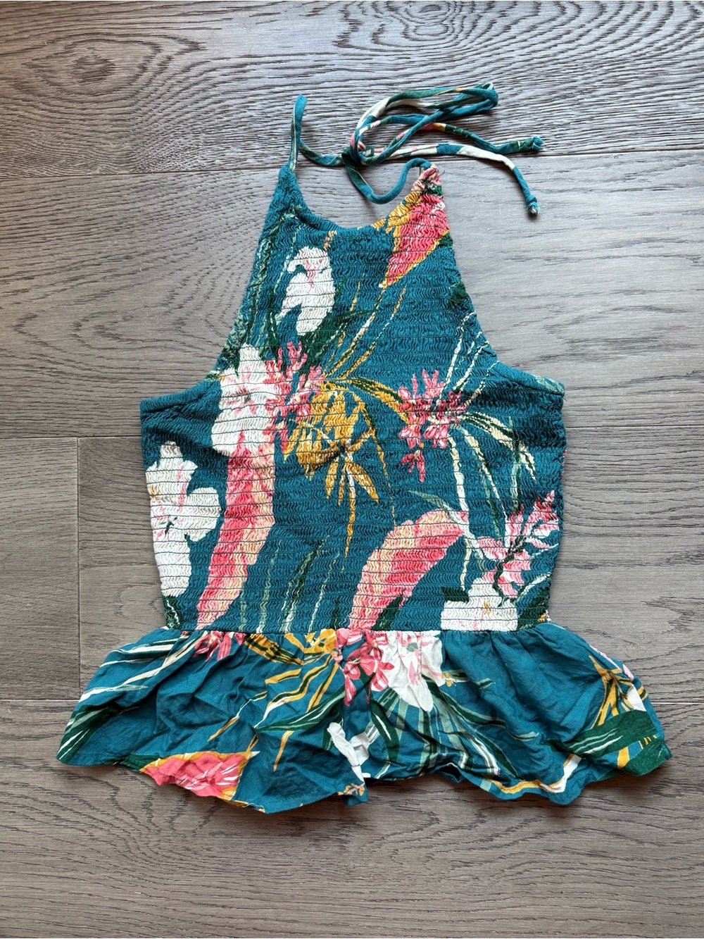 Patrons of Peace Teal Tropical Floral Halter Top